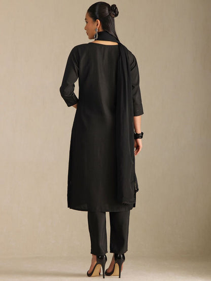 Dhiyona SO Women's Geometric Embroidered Sequinned Straight Kurta With Trousers & Dupatta