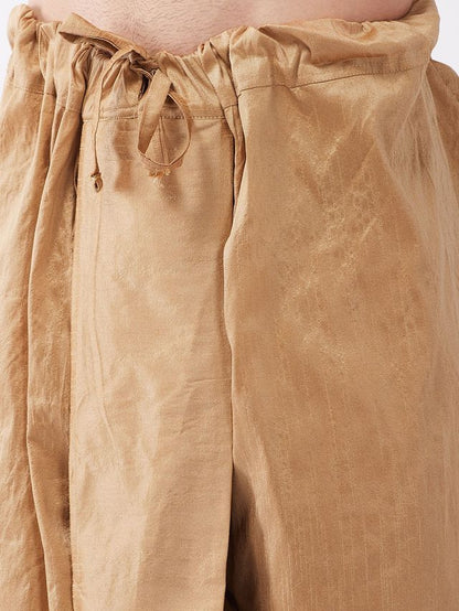 Men's Rose Gold Silk Blend Straight Jacket  Kurta and Dhoti Set
