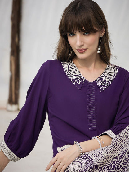 Geometric Printed V-Neck A-Line Kurta & Palazzos