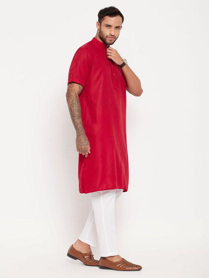 Men's Maroon Cotton Straight Kurta Pyjama Set