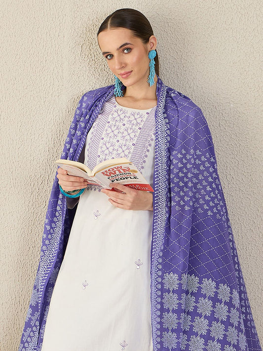 Women Ethnic Motifs Embroidered Regular Thread Work Pure Cotton Kurta with Trousers & With Dupatta