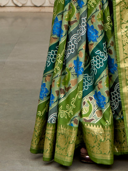 Women's Tussar Silk Light Green Printed Designer Saree With Blouse Piece