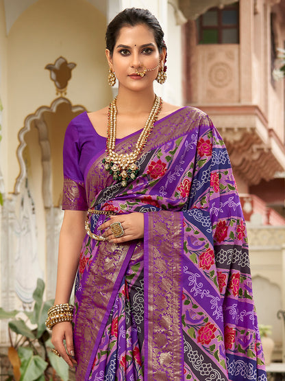 Women's Tussar Silk Purple Printed Designer Saree With Blouse Piece