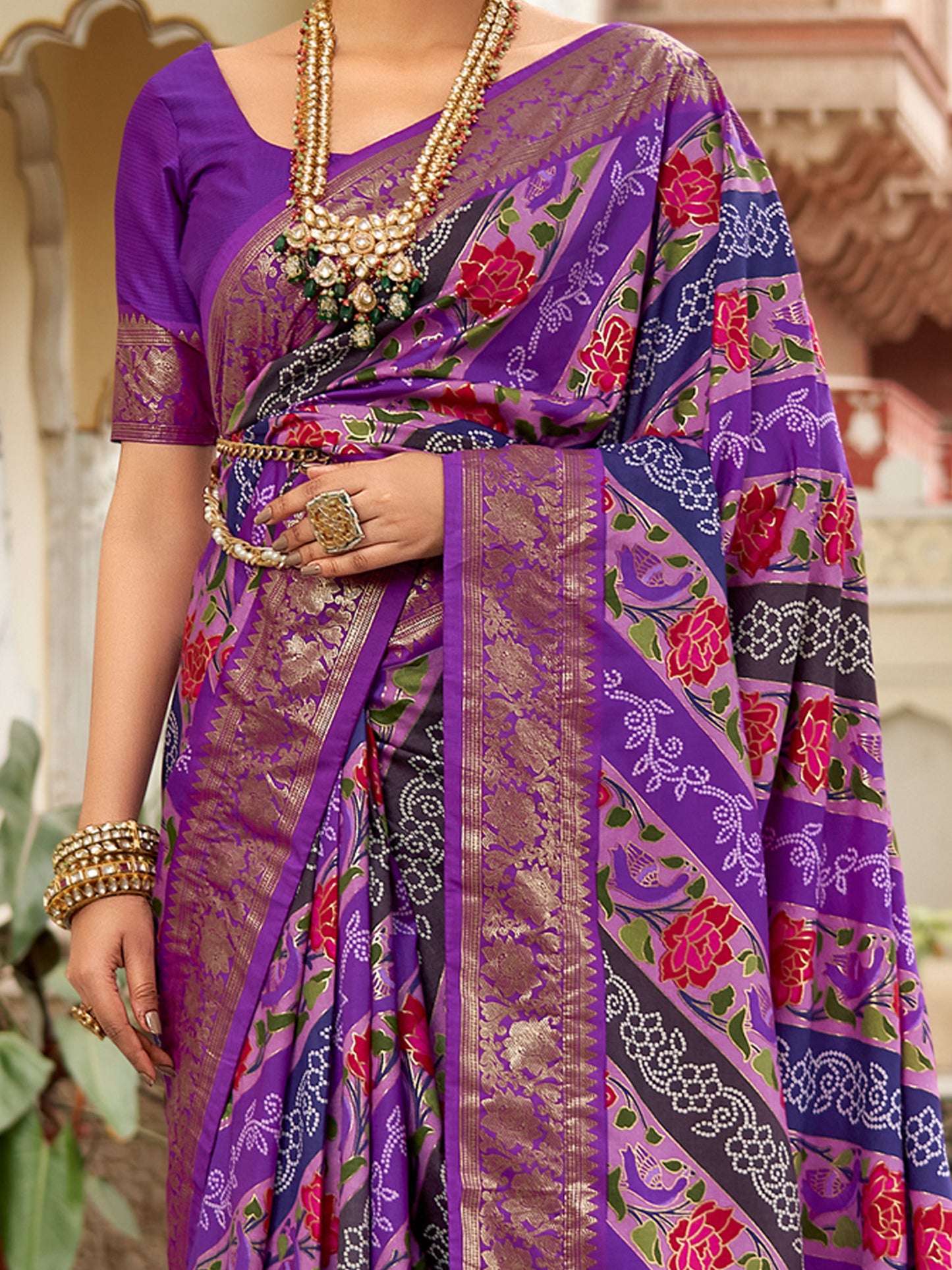 Women's Tussar Silk Purple Printed Designer Saree With Blouse Piece