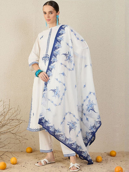 Women Ethnic Motifs Embroidered Thread Work Pure Cotton Kurta with Trousers