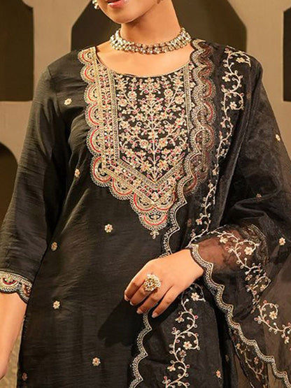 Dhiyona IE Women's Ethnic Motifs Embroidered Kurta With Trousers & Dupatta