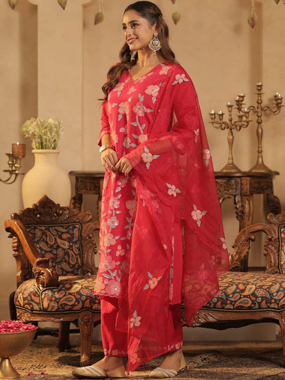 Women Floral Embroidered Kurta with Trousers & Dupatta