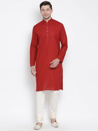 Men's Maroon Cotton Linen Straight Kurta Pyjama Set