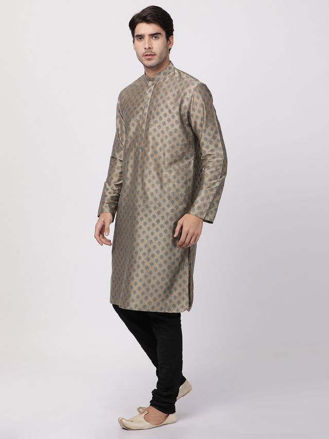 Men's Chiku Cotton Blend Straight Kurta Pyjama Set
