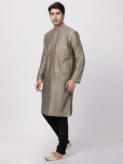 Men's Chiku Cotton Blend Straight Kurta Pyjama Set