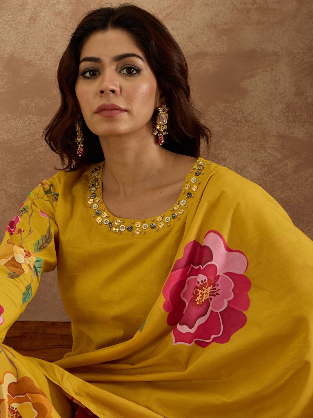 Dhiyona IE Women Floral Printed Regular Pure Cotton Kurta with Trousers & With Dupatta