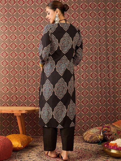 Women Ethnic Motifs Printed Regular Pure Cotton Kurta with Trousers