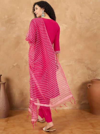 Dhiyona VA Women's Ethnic Motifs Embroidered Kurta with Trouser & Dupatta