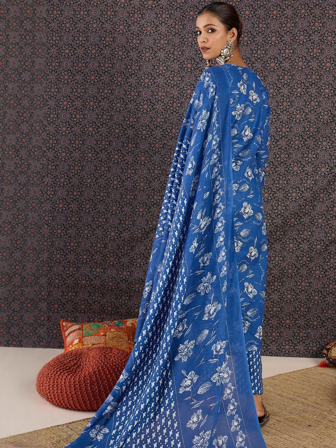 Women Floral Printed Regular Mirror Work Kurta with Trousers & With Dupatta