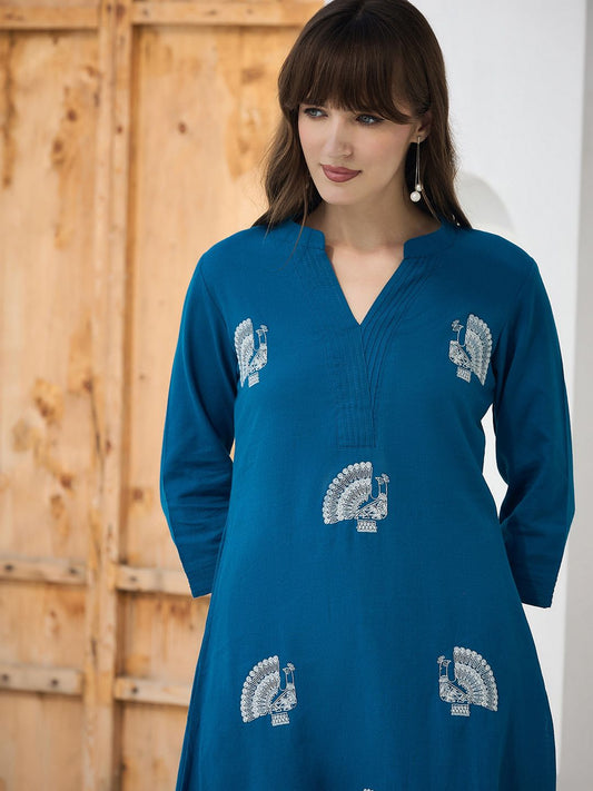 Women Ethnic Motifs Embroidered Regular Pure Cotton Kurta With Palazzos