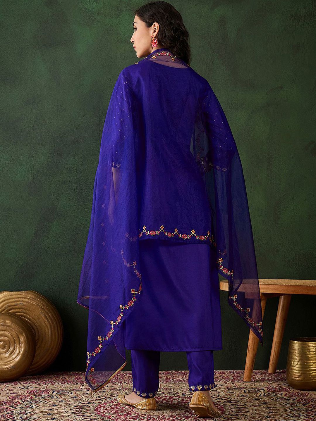 Dhiyona SN Women's Floral Embroidered A Line Kurta & Trouser With Dupatta