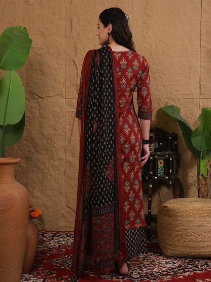 Dhiyona SN Women's Printed Pure Cotton Round Neck Straight Kurta & Palazzo With Dupatta