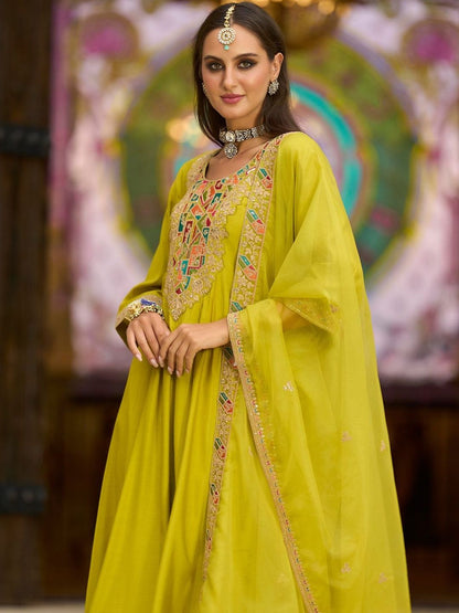 Ethnic Motifs Embroidered Thread Work A-Line Kurta with Trousers & With Dupatta