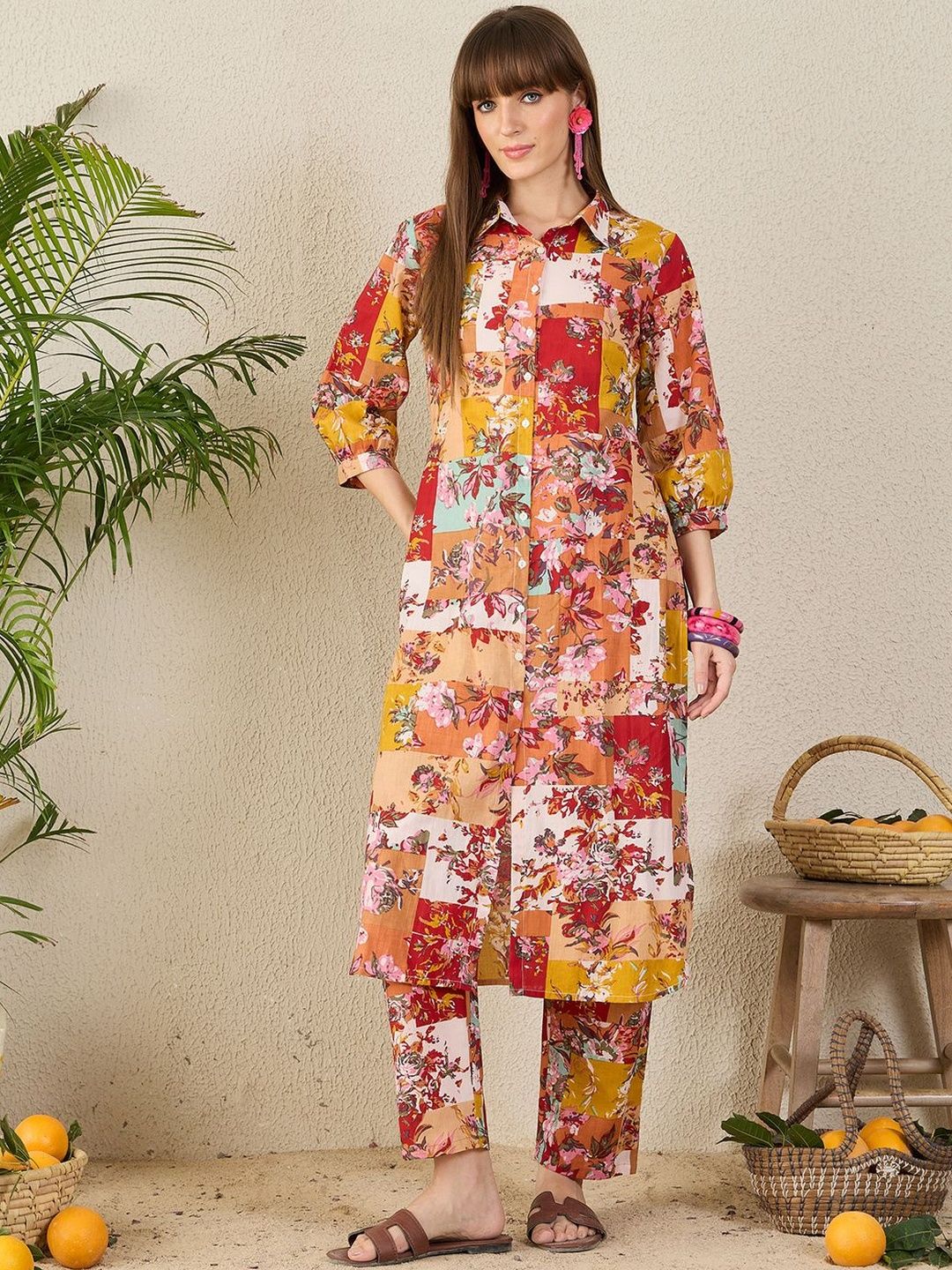 Women Floral Printed Regular Pure Cotton Kurta with Trousers