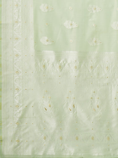Women's Cotton Silk Green Woven Design Designer Saree With Blouse Piece