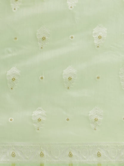Women's Cotton Silk Green Woven Design Designer Saree With Blouse Piece