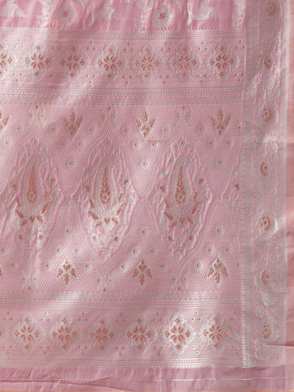 Women's Cotton Silk Pink Woven Design Designer Saree With Blouse Piece