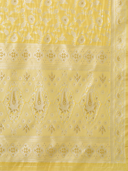 Women's Cotton Silk Yellow Woven Design Designer Saree With Blouse Piece
