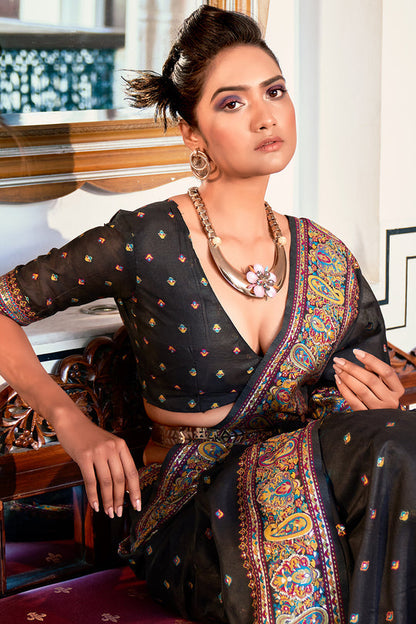Dhiyona GR Women's Zoya Obsidian Black Pashmina Modal Silk Saree