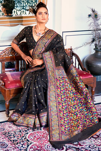 Dhiyona GR Women's Zoya Obsidian Black Pashmina Modal Silk Saree