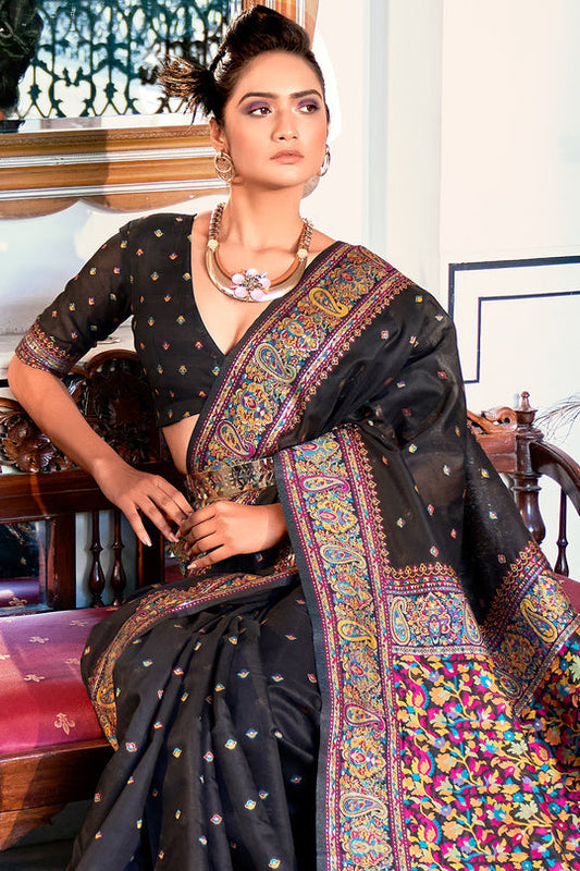Dhiyona GR Women's Zoya Obsidian Black Pashmina Modal Silk Saree