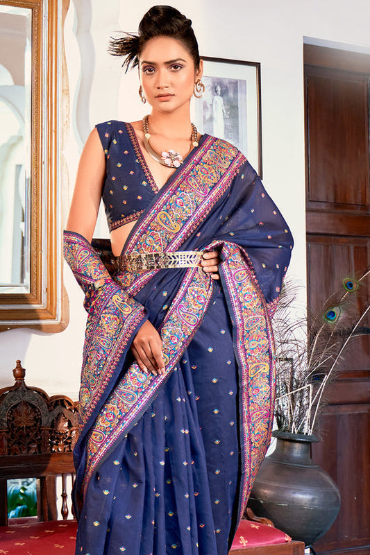 Dhiyona GR Women's Zoya Denim Navy Blue Pashmina Modal Silk Saree