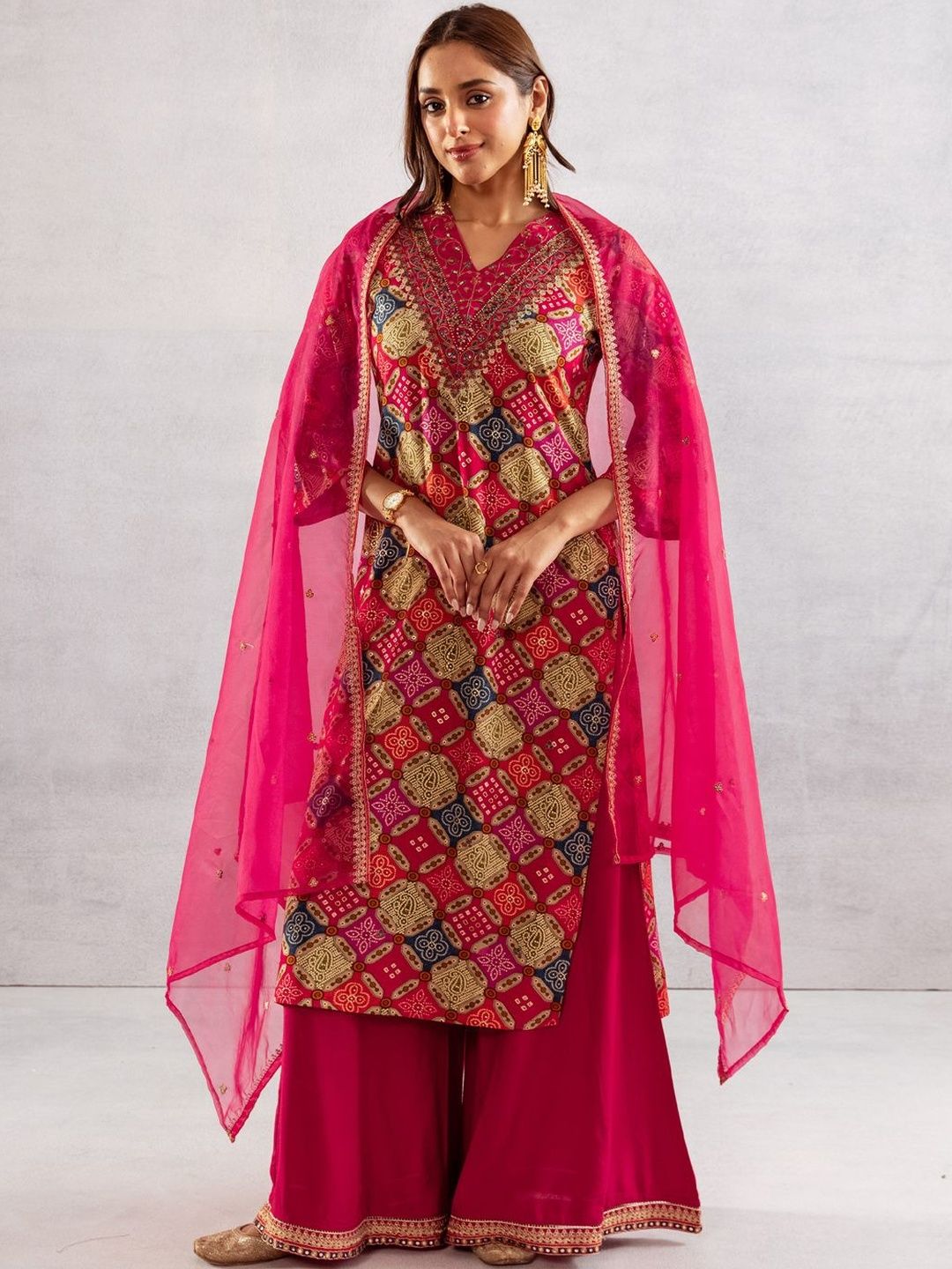 Dhiyona IE Women Ethnic Motifs Printed Regular Kurta with Palazzos & Dupatta