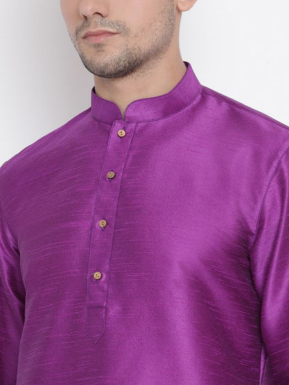 Men's Purple Silk Blend Straight Kurta Pyjama Set