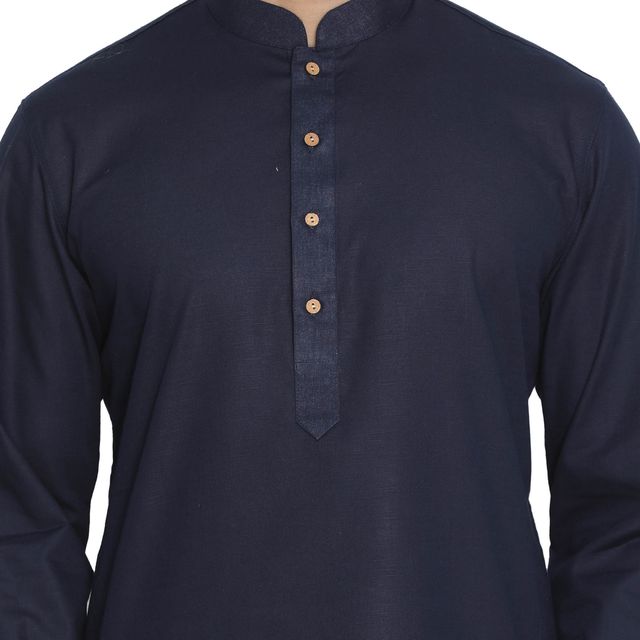 Men's Blue Cotton Linen Straight Kurta Pyjama Set