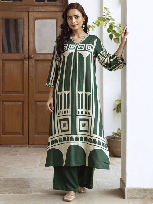 Dhiyona IE Women Printed Regula Geometric A-Line Kurta with Palazzos
