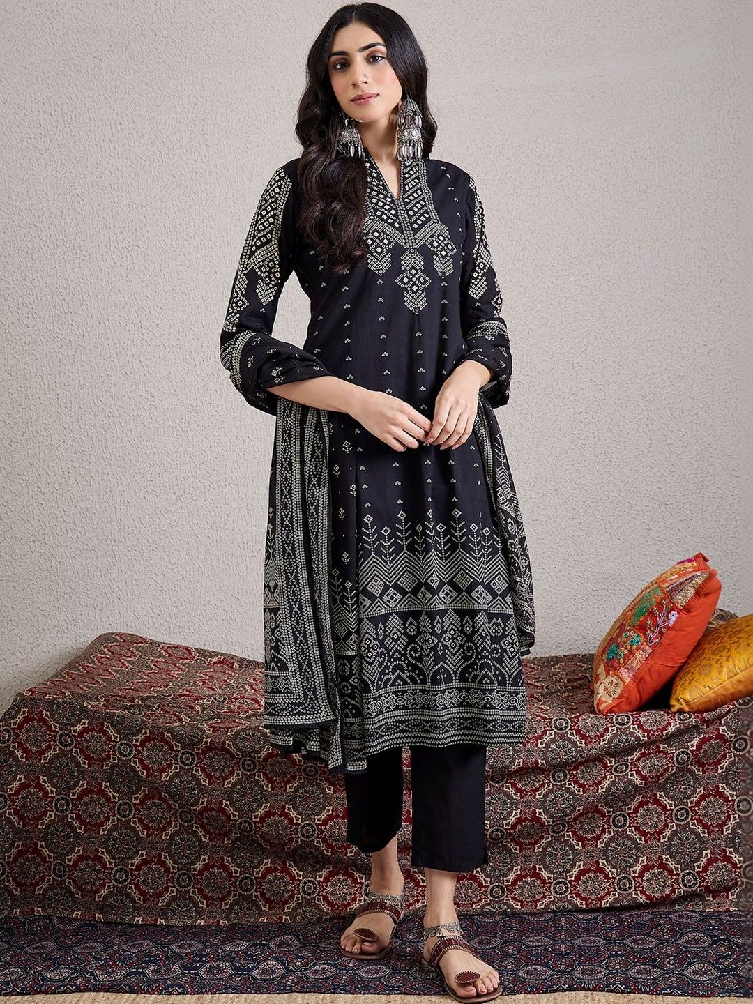 Women Ethnic Motifs Printed Regular Pure Cotton Kurta with Trousers & With Dupatta