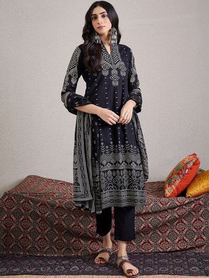 Women Ethnic Motifs Printed Regular Pure Cotton Kurta with Trousers & With Dupatta