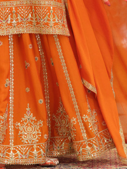 Women Ethnic Motif Embroidered Sequinned Kurta with Skirt & Dupatta