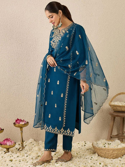 Dhiyona IE Women's Women Ethnic Motifs Printed Kurta with Trousers & Dupatta