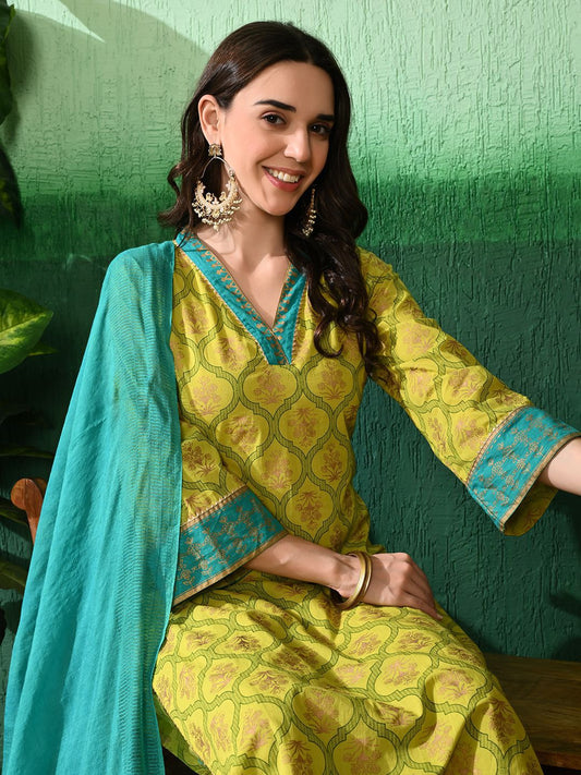 Dhiyona SN Women's Printed Straight Kurta & Palazzos With Dupatta