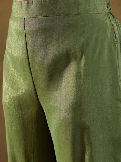 Dhiyona IE Ethnic Motifs Embroidered Gotta Patti Straight Kurta With Trousers & Dupatta