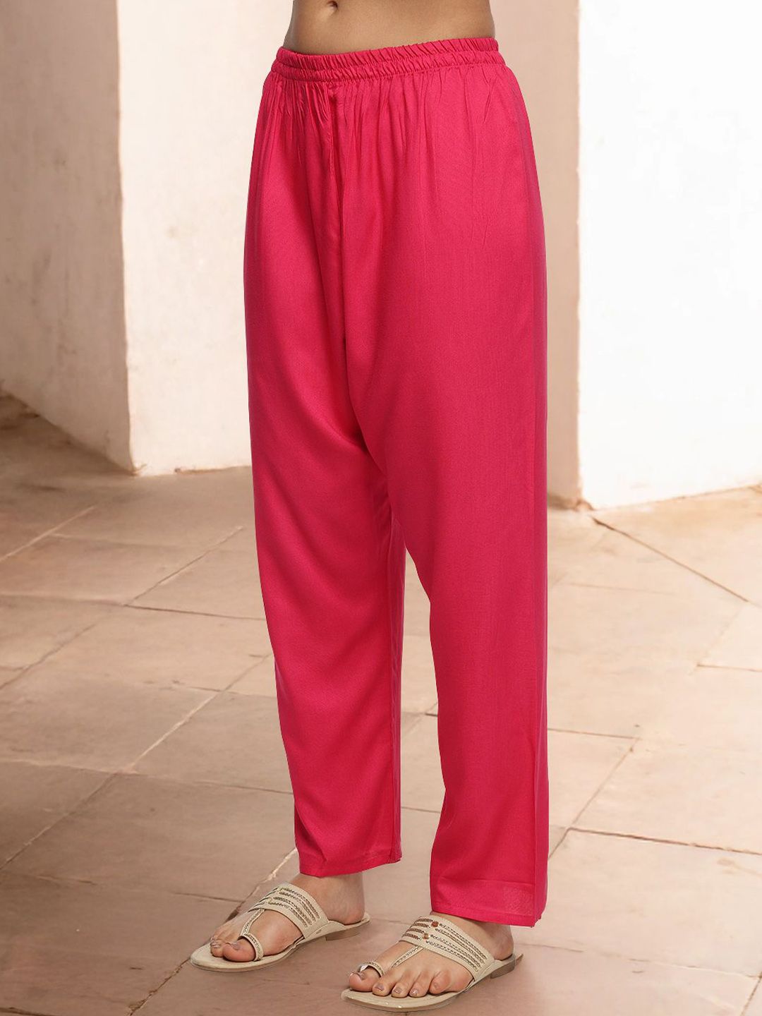 Dhiyona IS Women's Embroidered Thread Work Round Neck A-Line Kurta with Trousers & Dupatta