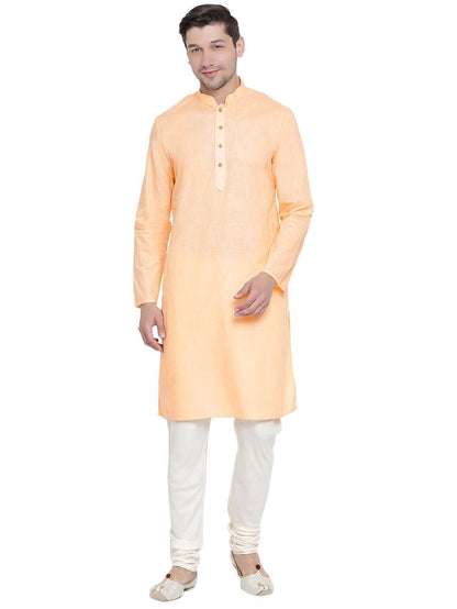 Men's Fawn Cotton Linen Straight Kurta Pyjama Set