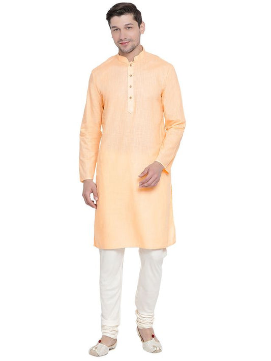 Men's Fawn Cotton Linen Straight Kurta Pyjama Set