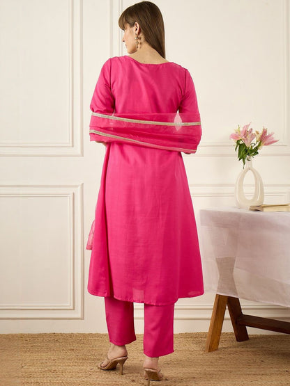 Floral Printed Thread Work Pure Cotton Kurta With Palazzos