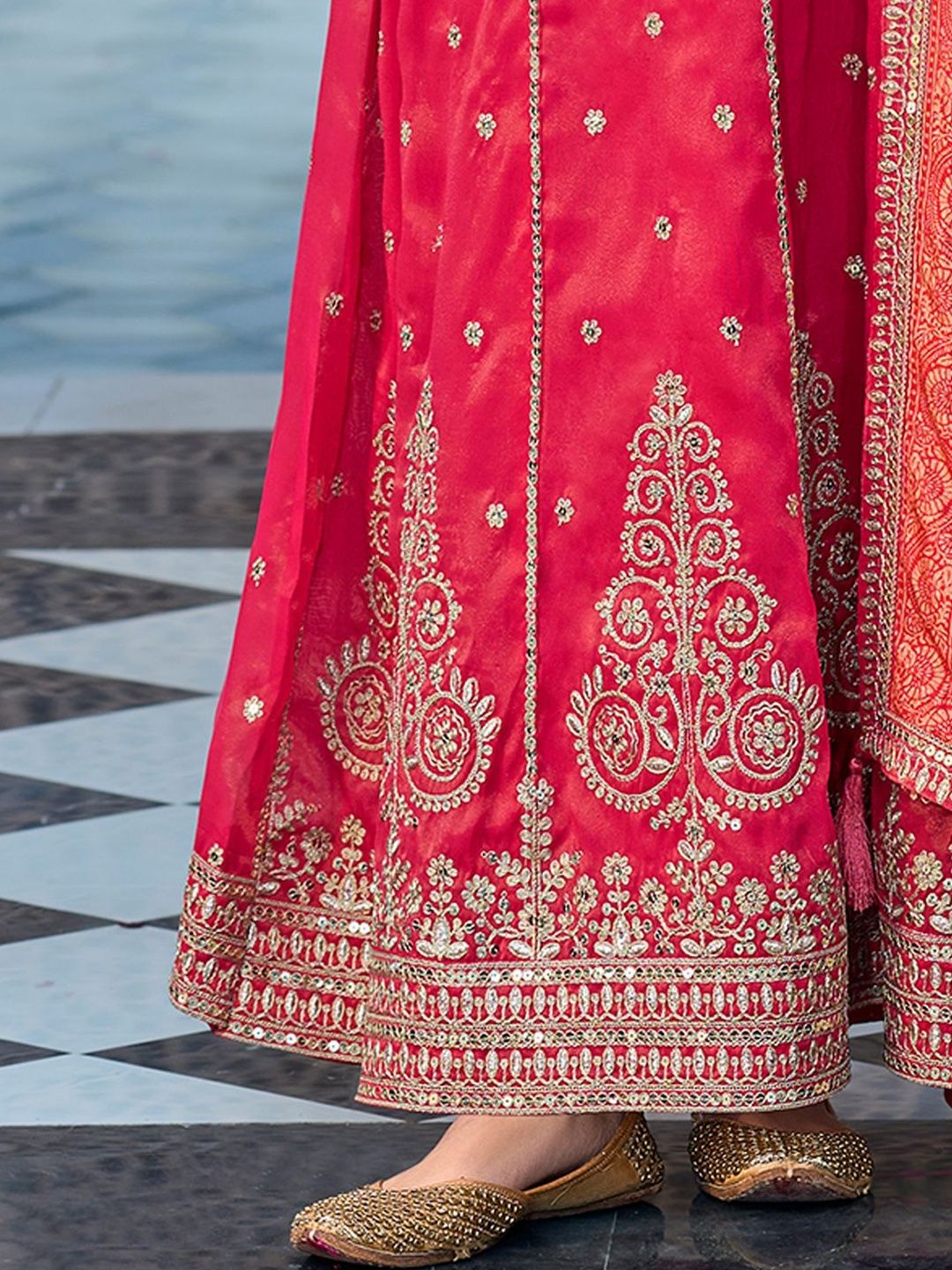 Women Ethnic Motifs Embroidered Panelled Sequinned Kurta with Trousers & With Dupatta