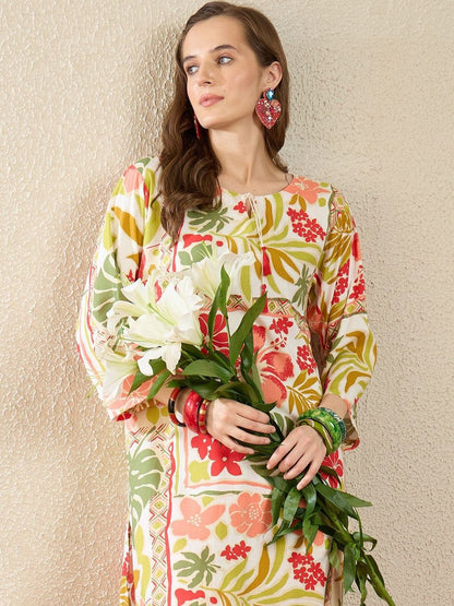 Floral Printed Round Neck Kurta With Trouser