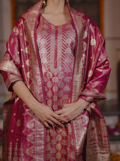 Women Solid Woven Design Regular Kurta with Trousers & With Dupatta