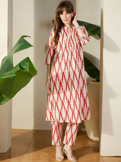 Women Ethnic Motifs Printed Pleated Pure Cotton Kurta with Trousers