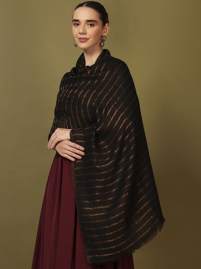 Dhiyona PA Striped Woven Design Reversible Sunehri Fine Woolen Shawl